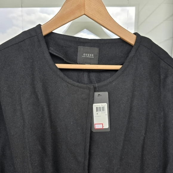 $157 Guess Wool Blend Long Jacket Women Medium Snap Buttons Black Pocket New - Picture 5 of 14